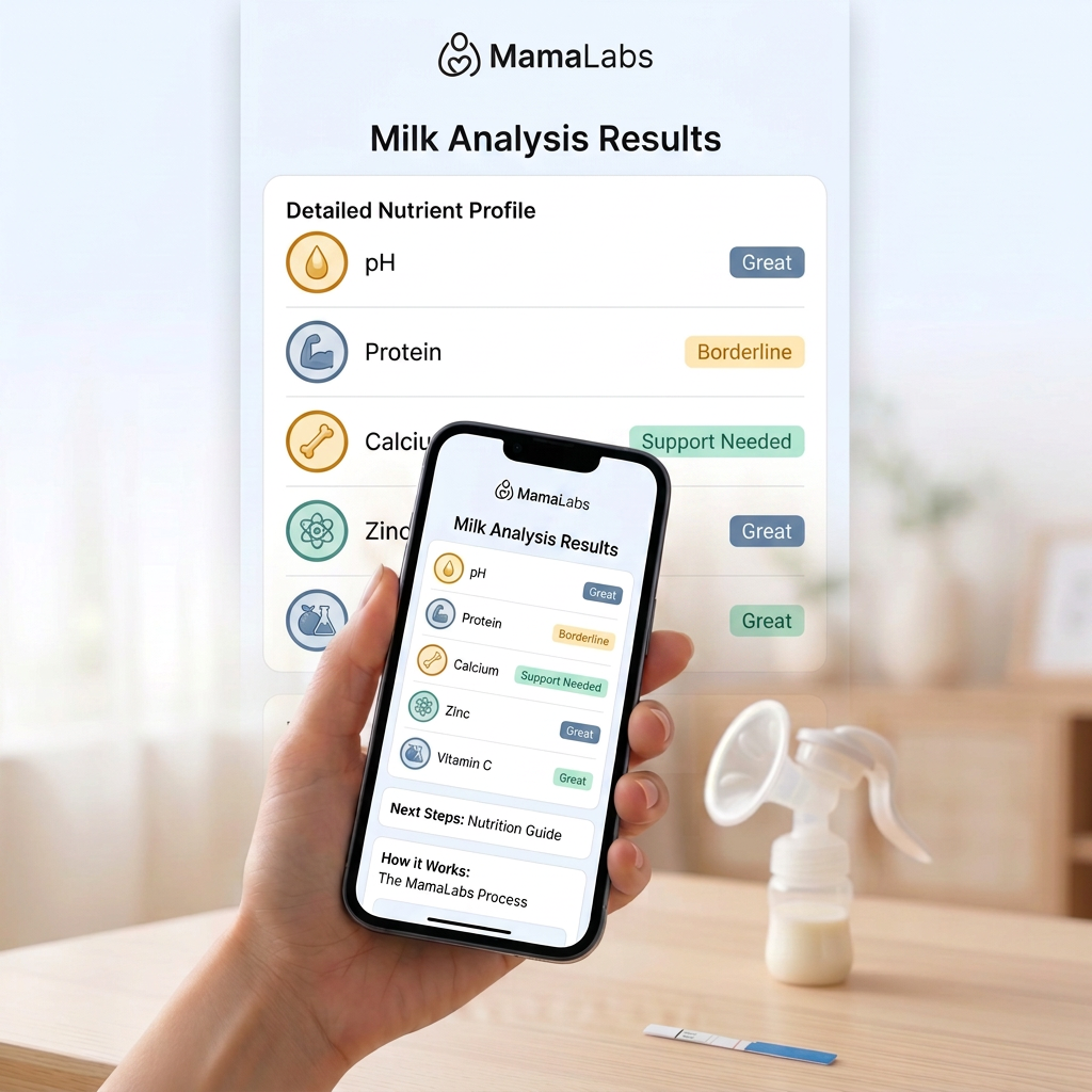 MamaLabs results on a phone with Great, Borderline and Support Needed labels